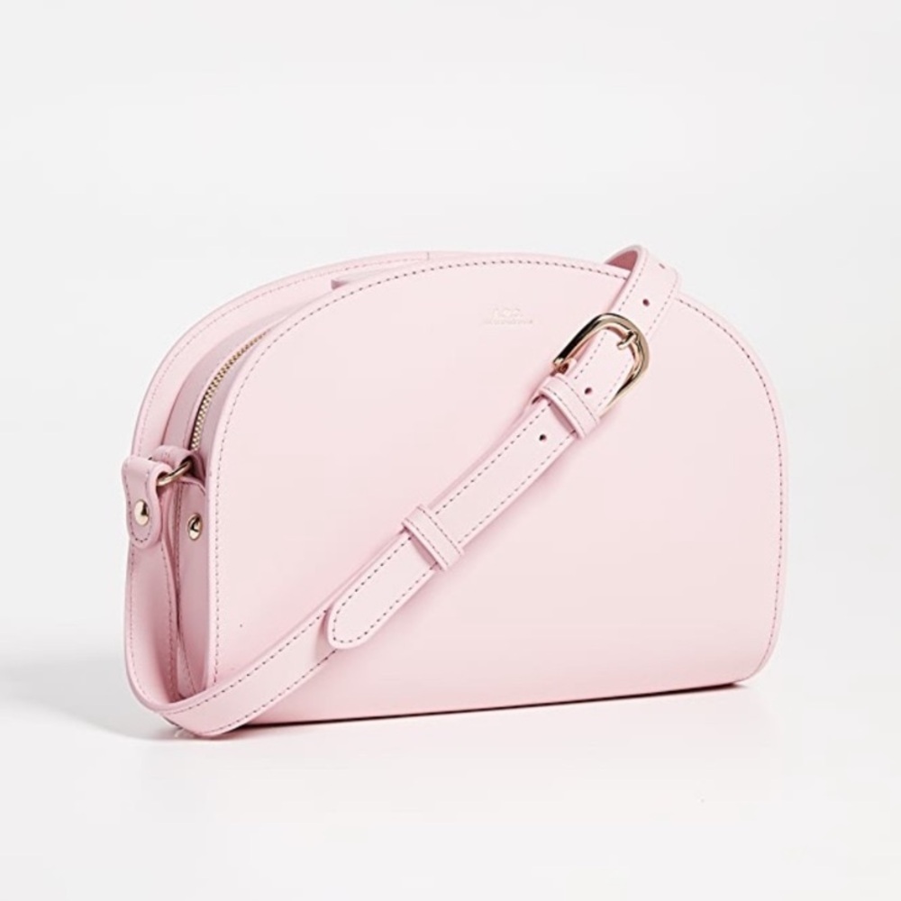 A.P.C. DEMI-LUNE HALF-MOON PINK LEATHR SHOULDER/CROSS-BODY BAG/ON-TREND-LIKE NEW